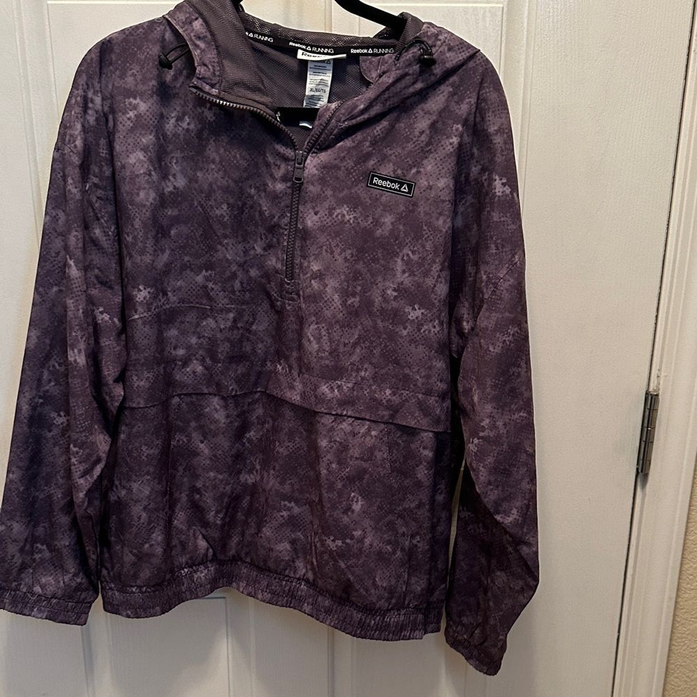 Reebok Gray Patterned Running Hooded Jacket Mesh Lining Size XL